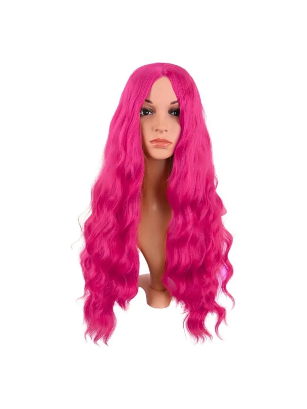Women's Hot Pink 28 Inch Synthetic Fiber Long Middle Part Curly Cosplay Wigs